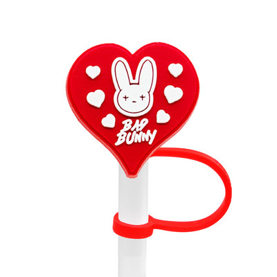 1 Vnt PVC šiaudinis dangtelis Bad Bunny Straw Topper Gimtadienio vakarėlio gėrimų išsiliejimo prevencija Kūrybiniai dulkėms atsparių puodelių priedai