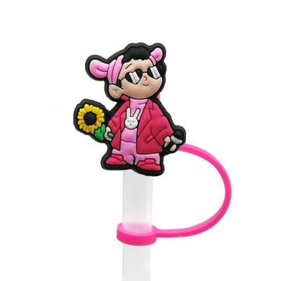 1 Vnt PVC šiaudinis dangtelis Bad Bunny Straw Topper Gimtadienio vakarėlio gėrimų išsiliejimo prevencija Kūrybiniai dulkėms atsparių puodelių priedai