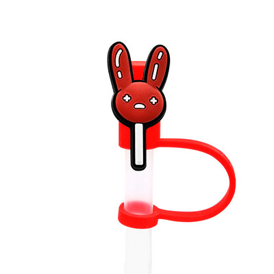 1 Vnt PVC šiaudinis dangtelis Bad Bunny Straw Topper Gimtadienio vakarėlio gėrimų išsiliejimo prevencija Kūrybiniai dulkėms atsparių puodelių priedai