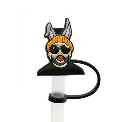 1 Vnt PVC šiaudinis dangtelis Bad Bunny Straw Topper Gimtadienio vakarėlio gėrimų išsiliejimo prevencija Kūrybiniai dulkėms atsparių puodelių priedai