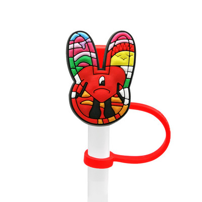 1 Vnt PVC šiaudinis dangtelis Bad Bunny Straw Topper Gimtadienio vakarėlio gėrimų išsiliejimo prevencija Kūrybiniai dulkėms atsparių puodelių priedai