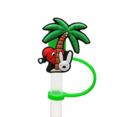 1 Vnt PVC šiaudinis dangtelis Bad Bunny Straw Topper Gimtadienio vakarėlio gėrimų išsiliejimo prevencija Kūrybiniai dulkėms atsparių puodelių priedai