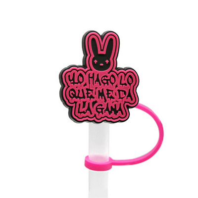 1 Vnt PVC šiaudinis dangtelis Bad Bunny Straw Topper Gimtadienio vakarėlio gėrimų išsiliejimo prevencija Kūrybiniai dulkėms atsparių puodelių priedai