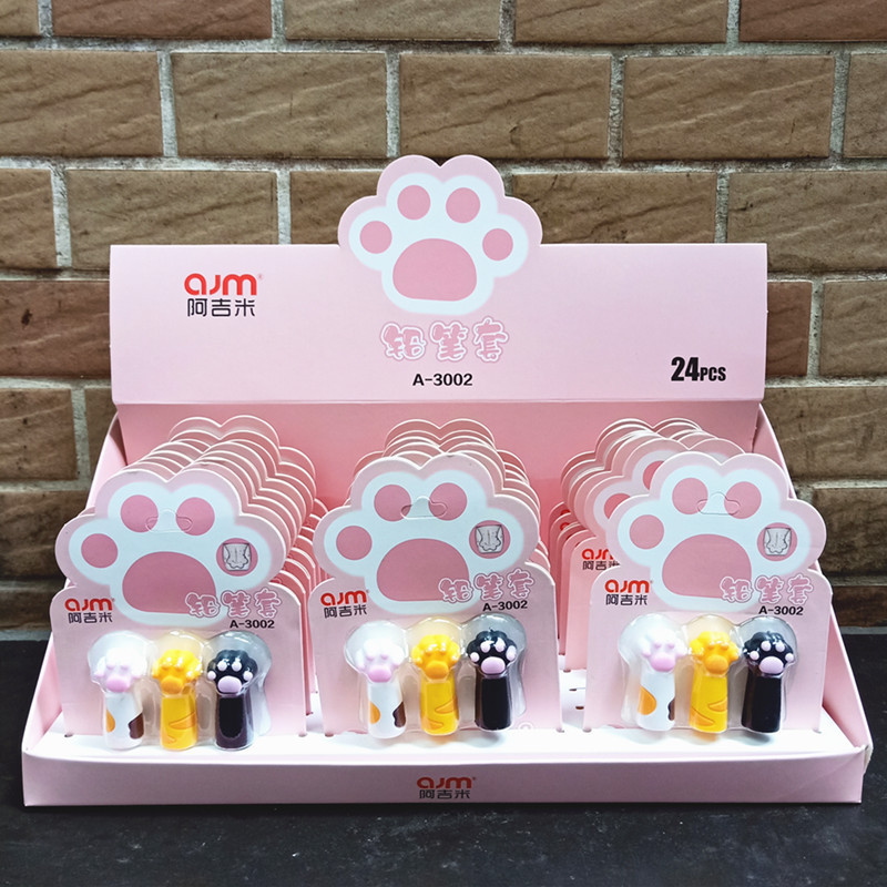 3 buc/lot capac pentru stilou cu labe de pisică capac din silicon capac pentru creion neutru rechizite pentru studenți din cauciuc moale drăguț școală din Coreea de desene animate