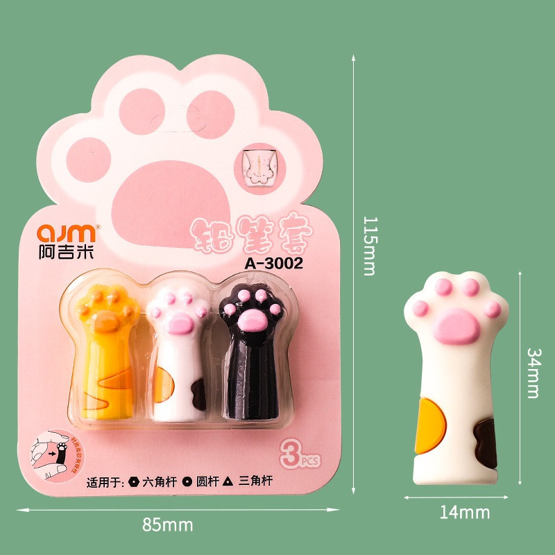 Set kapica za olovke sa slatkim mačjim šapama od 3 komada. Silikonska navlaka za olovke mekane na dodir za više oblika pribora za učenike