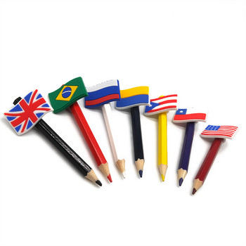1PCS Национални знамена Straw Topper Предотвратява търкалянето на PVC капачка за молив Капак за писалка Държач за молив Сламена капачка Подарък за студенти Офис канцеларски материали
