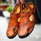 Klassikalised suvised meeste sandaalid Ehtsast nahast pehmest hingavast jalanõust Designer Beach Roman Brand Sandaalid Nahast Meeste sandaalid Slaidid