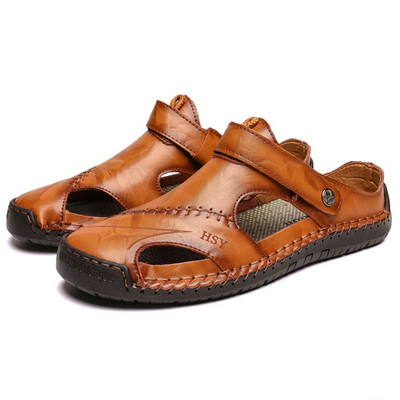 Klassikalised suvised meeste sandaalid Ehtsast nahast pehmest hingavast jalanõust Designer Beach Roman Brand Sandaalid Nahast Meeste sandaalid Slaidid