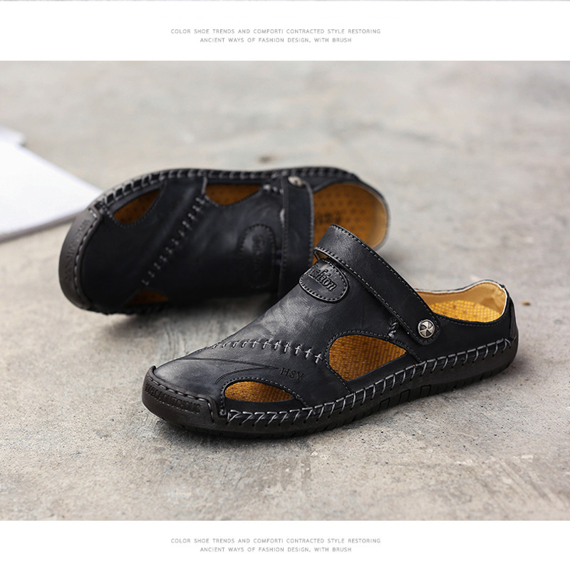 Klassikalised suvised meeste sandaalid Ehtsast nahast pehmest hingavast jalanõust Designer Beach Roman Brand Sandaalid Nahast Meeste sandaalid Slaidid