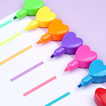 5 цвята Creative Cat Claw Bear Heart Shape Highlighter Cartoon Cute Student Gift Line Color Marker Pen Color Hand Account Pen