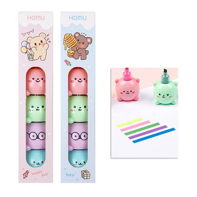 5Colors Creative Cat Claw Bear Heart Shape Highlighter Cartoon Cute Student Gift Line Color Marker Pen Color Hand Account Pen