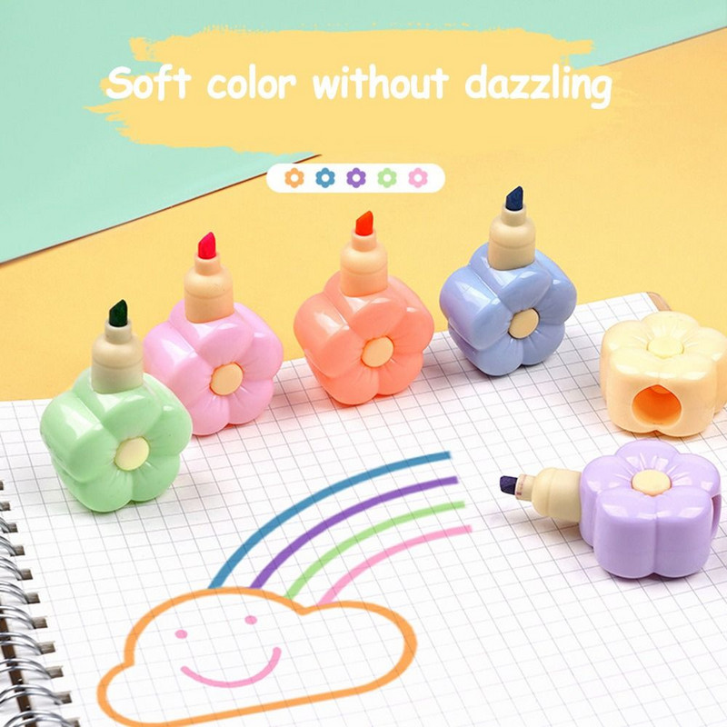 5Colors Creative Cat Claw Bear Heart Shape Highlighter Cartoon Cute Student Gift Line Color Marker Pen Color Hand Account Pen