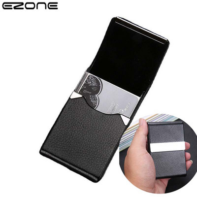Калъф за визитни картички EZONE Чанта за карти Cortex Неръждаема стомана и PU кожа Голям капацитет за съхранение на 15 листа Високо качество