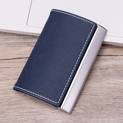 EZONE vizitinių kortelių laikiklio dėklas Kortelių krepšys Cortex nerūdijančio plieno ir PU odos didelės talpos 15 lapų aukštos kokybės saugykla