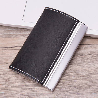 EZONE vizitinių kortelių laikiklio dėklas Kortelių krepšys Cortex nerūdijančio plieno ir PU odos didelės talpos 15 lapų aukštos kokybės saugykla