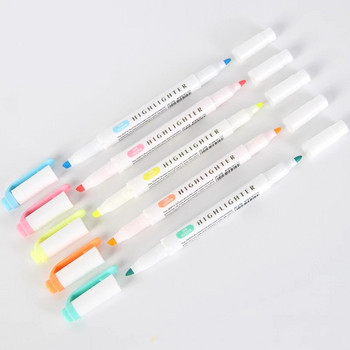 5 цвята/пакет Химикалка с двойна глава Флуоресцентни маркери Хайлайтери Химикалки Художествен маркер Японски сладки канцеларски материали Kawaii