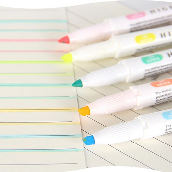 5 цвята/пакет Химикалка с двойна глава Флуоресцентни маркери Хайлайтери Химикалки Художествен маркер Японски сладки канцеларски материали Kawaii