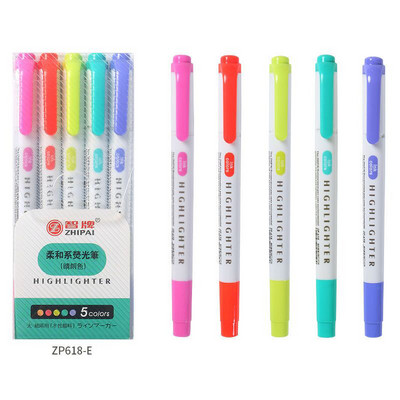 5 värvi/pakendis Kahe otsaga markerpliiats Fluorestseerivad markerid Esiletõstjad Pliiatsid Kunstmarker Jaapani armsad Kawaii kirjatarbed