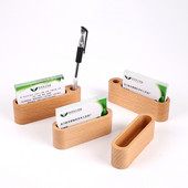 Suport de afișare pentru cărți de vizită de birou din lemn masiv Suport pentru note Cutie de depozitare Organizator de carduri din lemn de fag pentru birou