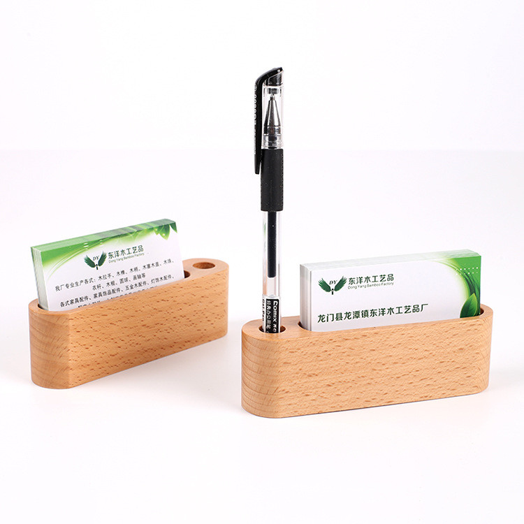 Suport de afișare pentru cărți de vizită de birou din lemn masiv Suport pentru note Cutie de depozitare Organizator de carduri din lemn de fag pentru birou