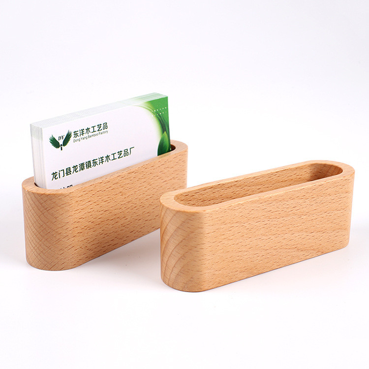 Suport de afișare pentru cărți de vizită de birou din lemn masiv Suport pentru note Cutie de depozitare Organizator de carduri din lemn de fag pentru birou