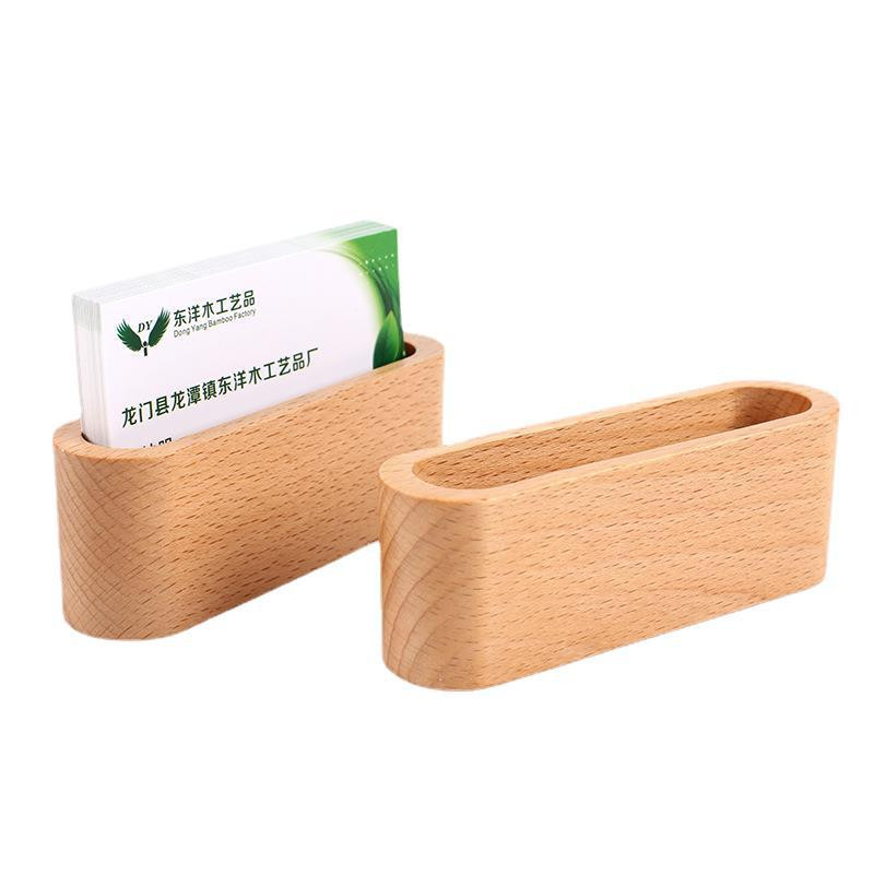 Suport de afișare pentru cărți de vizită de birou din lemn masiv Suport pentru note Cutie de depozitare Organizator de carduri din lemn de fag pentru birou