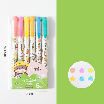 Set olovki za označavanje slatke djevojke od 6 komada crtani dizajn Dvoglavi pisaći marker Boja za crtanje Umjetnički uredski školski poklon F910