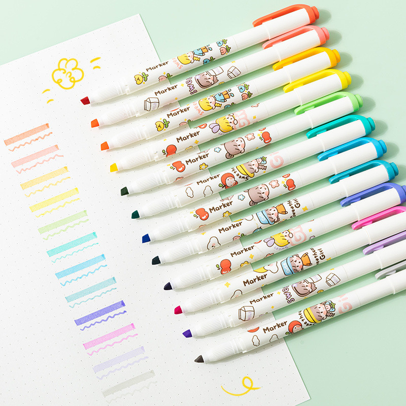 Set olovki za označavanje slatke djevojke od 6 komada crtani dizajn Dvoglavi pisaći marker Boja za crtanje Umjetnički uredski školski poklon F910