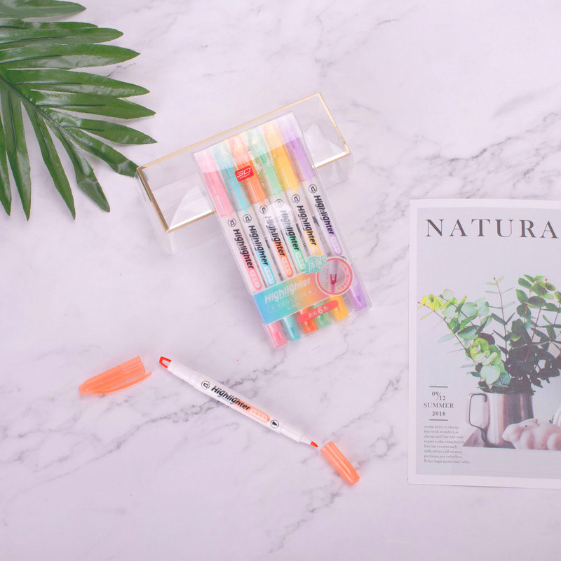 6 bucăți în 6 culori, marcator cu două capete, fereastră vizuală, pix pentru cheie pentru student