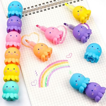 5 цвята/кутия Creative Котешки нокът Bear Shape Highlighter Cartoon Сладък студент Подарък Line Color Marker Pen Hand Account Pen Supplies