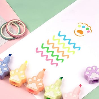 5 цвята/кутия Creative Котешки нокът Bear Shape Highlighter Cartoon Сладък студент Подарък Line Color Marker Pen Hand Account Pen Supplies