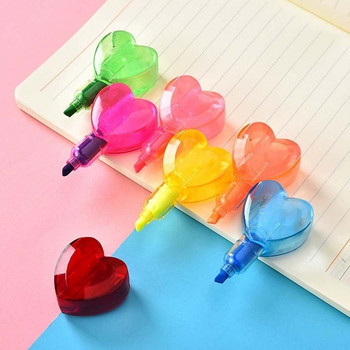 Sweet Heart 6 цветен хайлайтър Pen Love Spot Liner Marker Сглобяем пастел Флуоресцентен Office School E7075