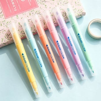 6 бр./комплект маркери за ученици Двуглави маркери Macaron Color Note Focus Watercolor Pen