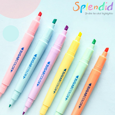 6 τεμάχια/Σετ Φοιτητικά highlighters Δικέφαλοι μαρκαδόροι Macaron Color Note Focus Ακουαρέλα στυλό