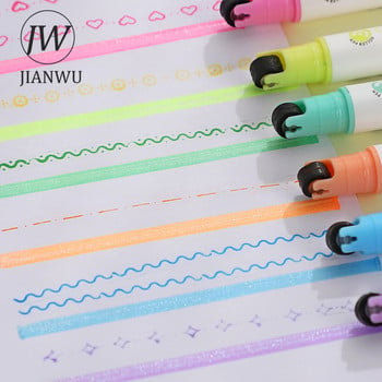 JIANWU 2 Sets 6 τμχ Flash Roller Highlighters Glitter Roller με διπλό άκρο Creative DIY Drawing Writing Stationary Student Supplies