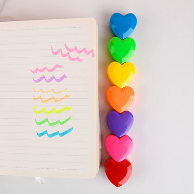 Inimă 6 culori Highlighter Pen Love Spot Liner Marker Buildable Crayon Fluorescent Office School H7075