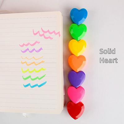Heart 6 Color Highlighter Olovka Love Spot Liner Marker Ugradbena bojica Fluorescentna uredska škola H7075