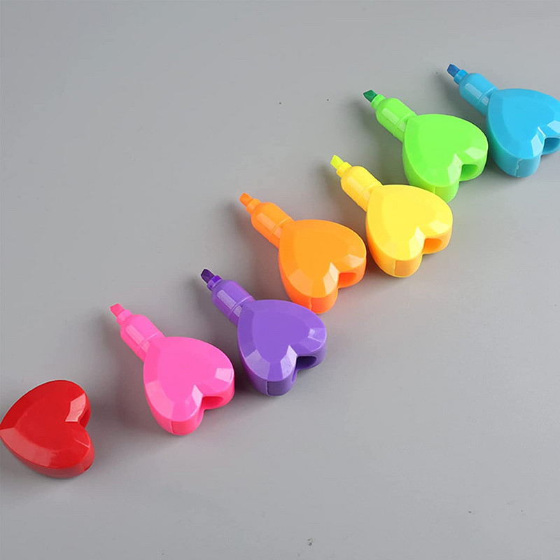 Heart 6 Color Highlighter Olovka Love Spot Liner Marker Ugradbena bojica Fluorescentna uredska škola H7075