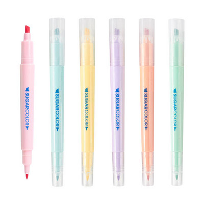 6 бр./лот Двукраен хайлайтер Флуоресцентни маркери Сладка защита на очите Маркери за рисуване, офис училище, подарък за писане