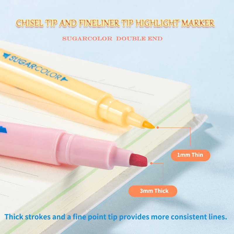 6 бр./лот Двукраен хайлайтер Флуоресцентни маркери Сладка защита на очите Маркери за рисуване, офис училище, подарък за писане