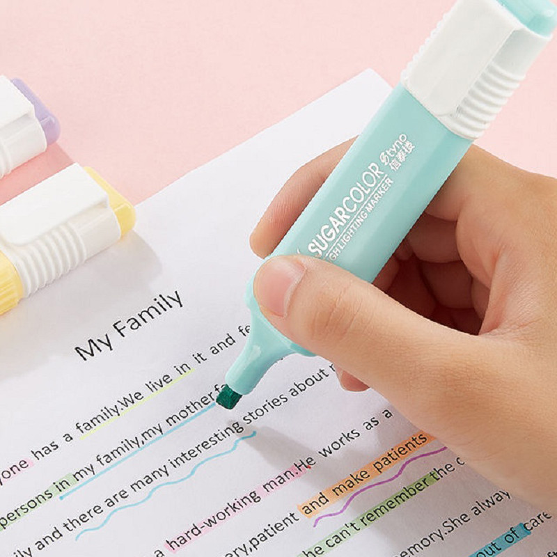 6 бр./лот Двукраен хайлайтер Флуоресцентни маркери Сладка защита на очите Маркери за рисуване, офис училище, подарък за писане