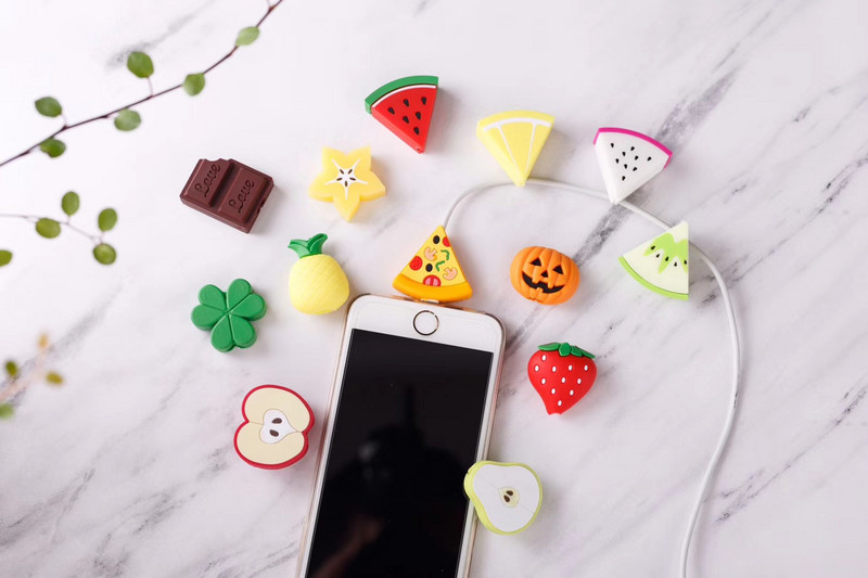 Kawaii Cute Fruit Cartoon Cable Protector Bite Organizer Životinja USB Punjenje Kabel za slušalice Buddy Cellphone Decor Wire