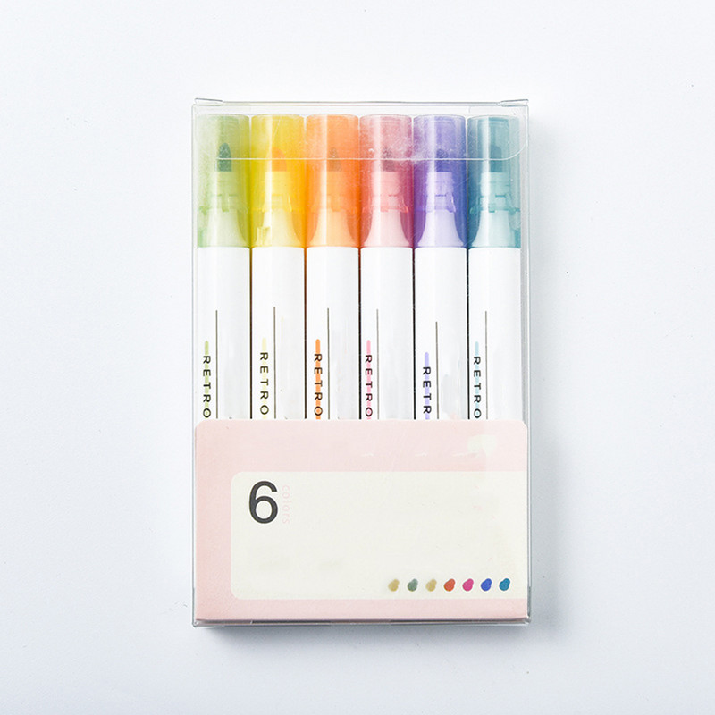 6Pcs/Set Creative Highlighter Pen Plastični marker Označite bilješke, highlighter markeri Olovka za crtanje grafita Umjetničke olovke za studente