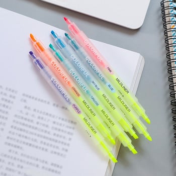 12PCS/Set Двойна глава, мек връх, хайлайтър писалка Macarone цвят голям обемен маркер Направи си сам дневник флуоресцентна писалка Студентски канцеларски материали