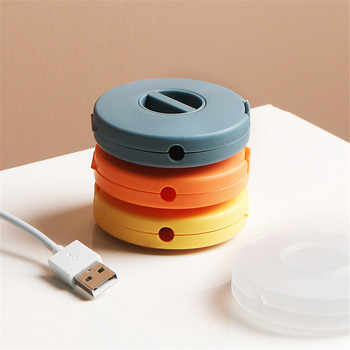 Мини кръгъл въртящ се органайзер за линия за данни Преносима кутия за съхранение на слушалки за носене USB линия за зареждане Протектор Намотка за кабел