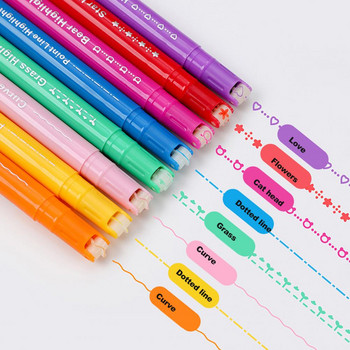 8 бр. Химикалки за маркиране във формата на линия, многоцветни ролкови връхчета, извивки, маркери, новости, канцеларски материали, училищна писалка с графити
