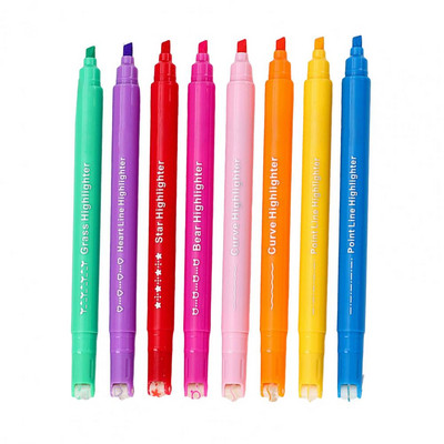 8 bucăți pixuri de evidențiere în formă de linie, pixuri multicolore, cu vârf de role, curbe, marcator, noutate, papetărie, școală, stilou de artă graffiti