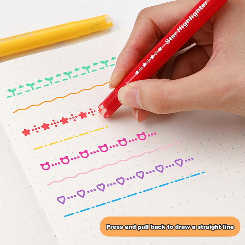 8 bucăți pixuri de evidențiere în formă de linie, pixuri multicolore, cu vârf de role, curbe, marcator, noutate, papetărie, școală, stilou de artă graffiti