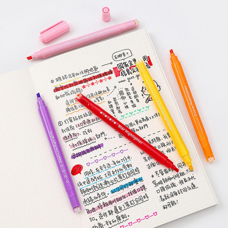 8 bucăți pixuri de evidențiere în formă de linie, pixuri multicolore, cu vârf de role, curbe, marcator, noutate, papetărie, școală, stilou de artă graffiti