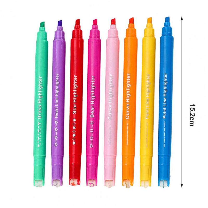 8 bucăți pixuri de evidențiere în formă de linie, pixuri multicolore, cu vârf de role, curbe, marcator, noutate, papetărie, școală, stilou de artă graffiti